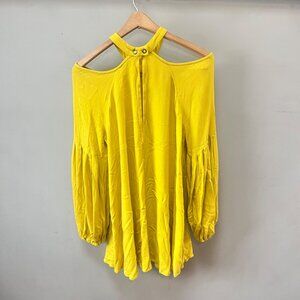 Free People Drift Away Yellow Cold‎ Shoulder Mini Dress Size S
